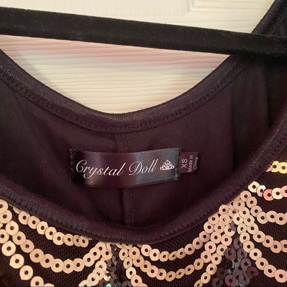 New nwt Sequin Black Gold Dress XS Crystal Doll Short Sleeve Prom homecoming - Picture 14 of 14